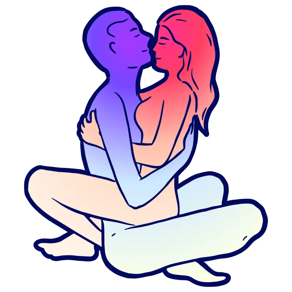 last longer. A nude couple sits face-to-face with arms around each other, the woman straddling the man's lap in an intimate pose.